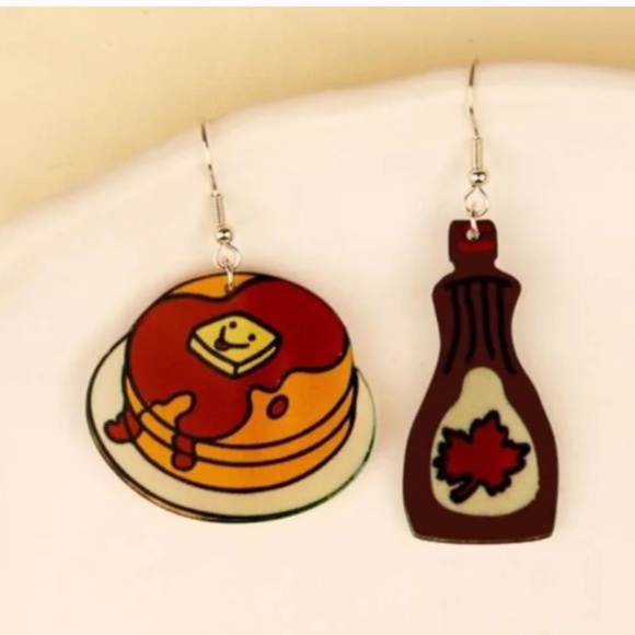 ❤️FREE Maple Syrup Pancakes Snack Hipster Hippie Art Artsy Graphic Drop Earrings - Picture 5 of 5